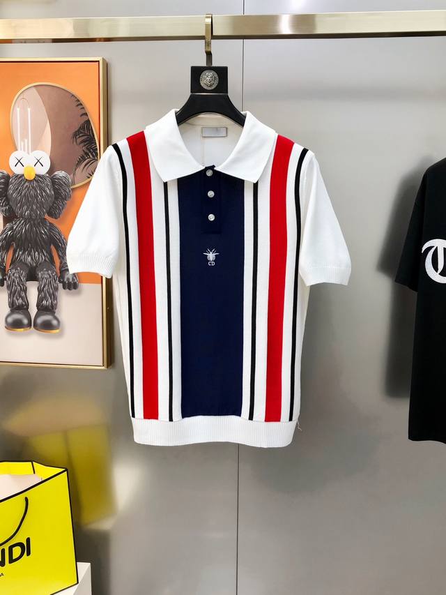 D*Or Dior 2025 Spring/Summer new men's original lapel short-sleeved knitted swea