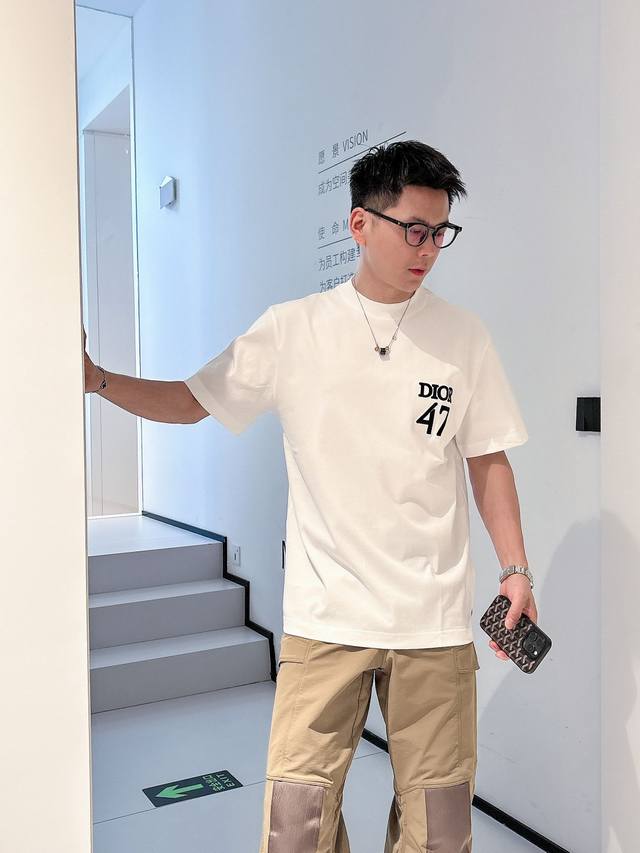 Dio* 2025 Spring/Summer new cotton round neck short-sleeved T-shirt with heavy c