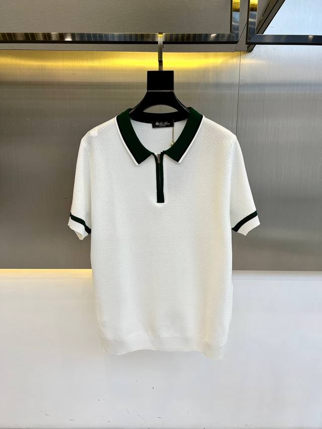 Lp Sea Island Cotton Half-Zip Lapel T-Shirt. The body of the shirt is crocheted