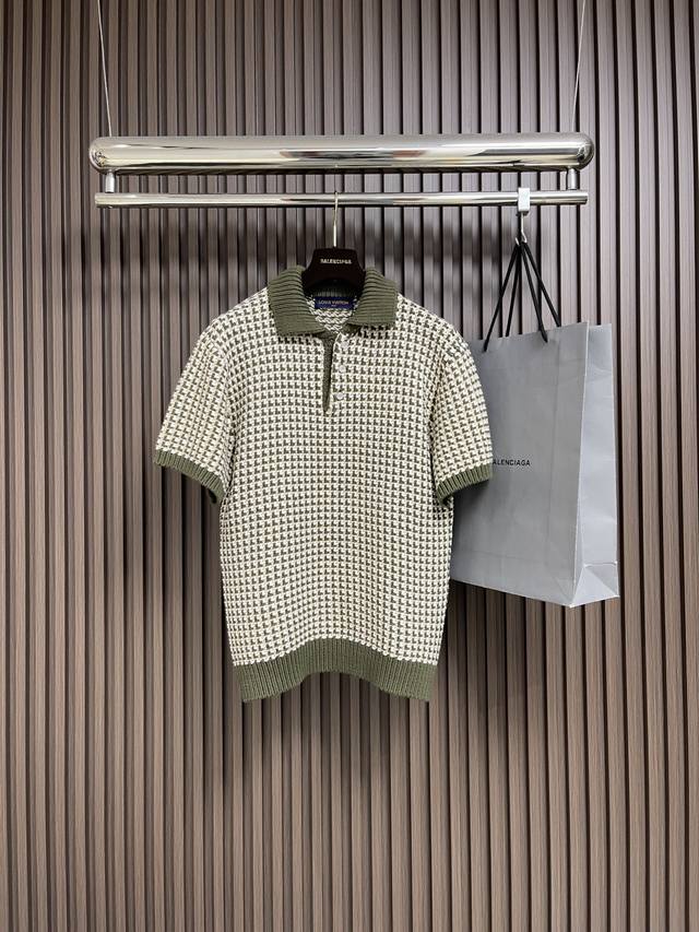 Lv knitted jacquard short-sleeved T-shirt, made from custom-woven brocade silk a