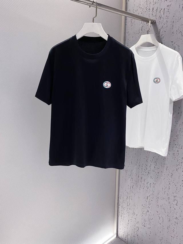 gu~Double G~Logo Embroidered Short-Sleeved T-Shirt25Ss Spring/Summer New Arrival
