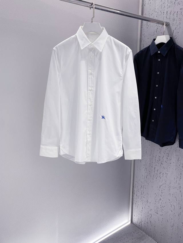 bur~Men's long-sleeved poplin cotton shirt with contrasting logo embroidery. OEM