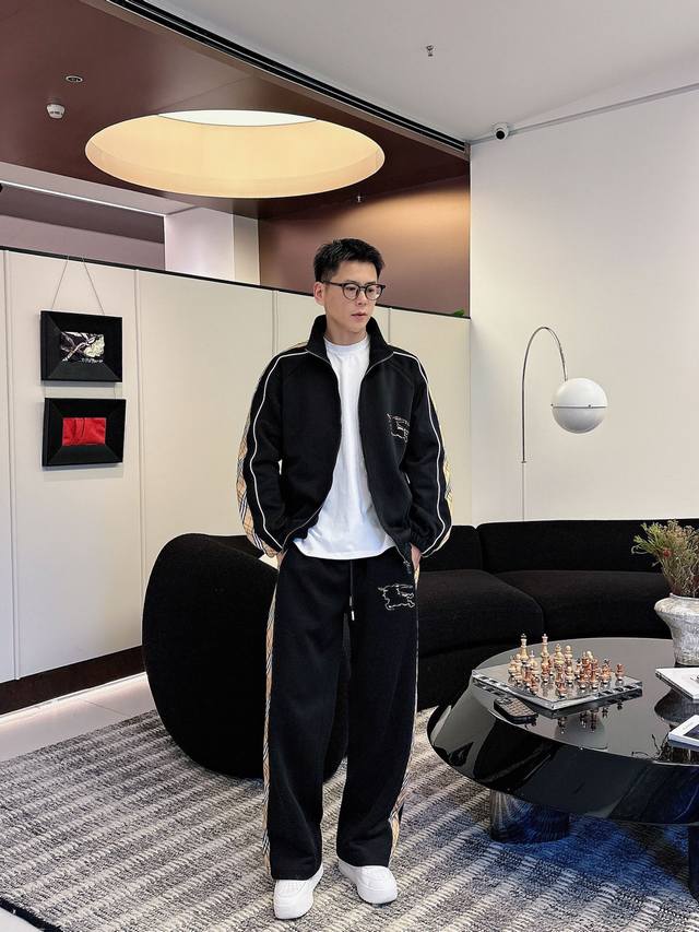 Bbr* Suit version M-Xxxl Top black suit plaid webbing jacquard zipper casual sui