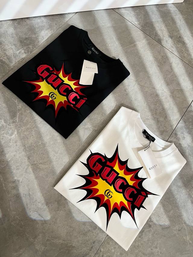 Gucc* Gucc's new 2025 spring and summer unisex couple's casual loose cotton roun