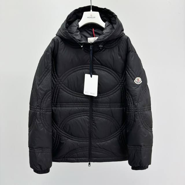M0Ncler solid color hooded loose down jacket men's black filling
