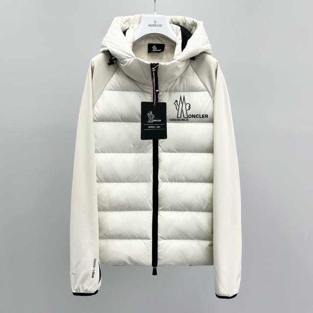 M0Ncler Grenoble solid color stitching letter logo print hooded long-sleeved dow