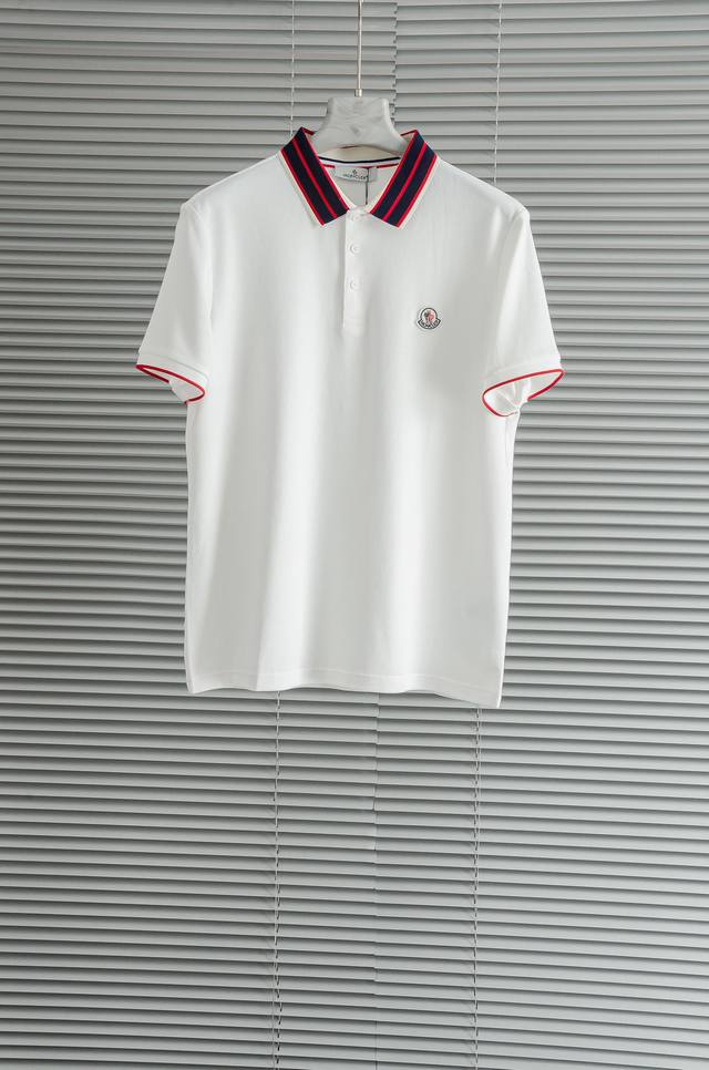 new# Moncl Er 2025 Men's Business Casual Solid Color Lapel Short-sleeved Polo Sh