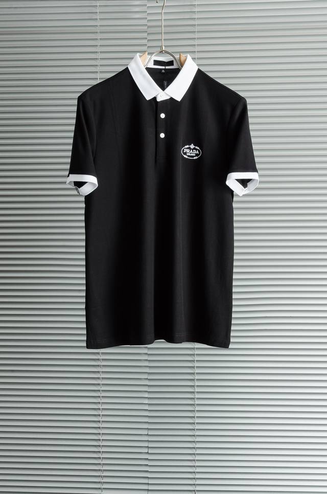 new# pra# Da Prada 2025 Men's Business Casual Solid Color Lapel Short-Sleeved Po