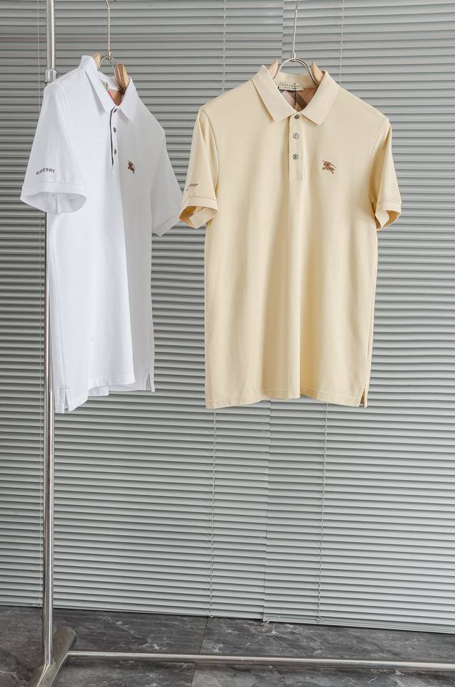 new# Bbr Burberry 2025 Men's Business Casual Solid Color Lapel Short-sleeved Pol