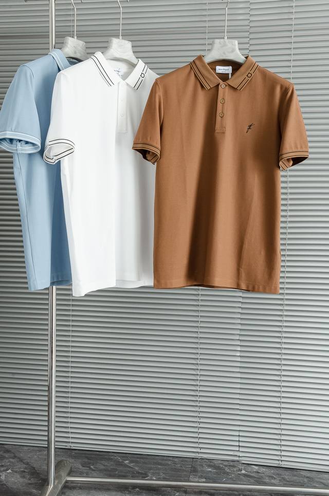 new# Ferragamo 2025Ss Breathable Fabric 100% Pima Cotton Men's Crew Neck Short-S