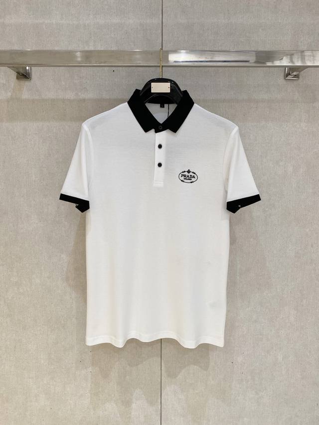 Prada's 2025Ss summer new letter logo men's lapel polo shirt! A classic business