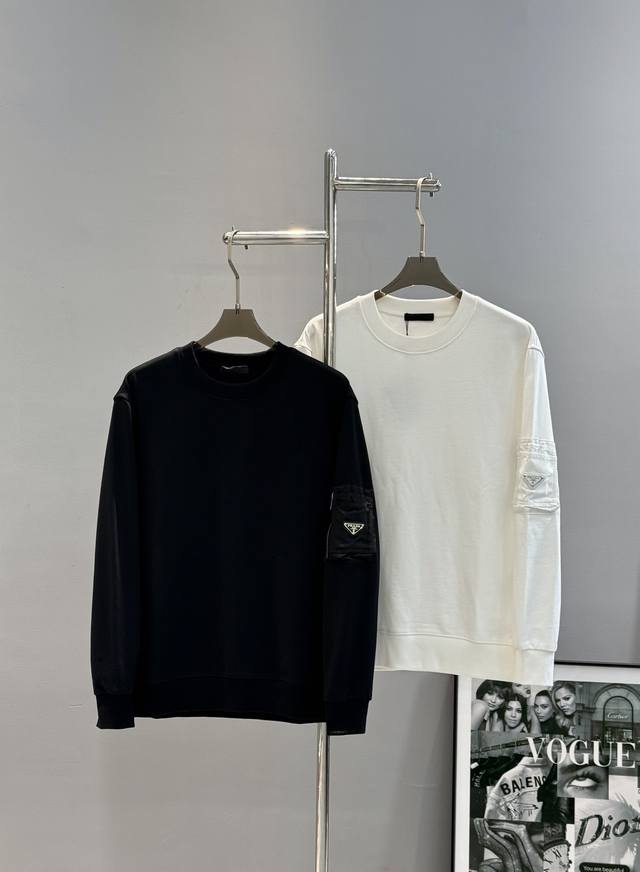 prada 25S original new product. Cotton fleece and recycled nylon round neck swea