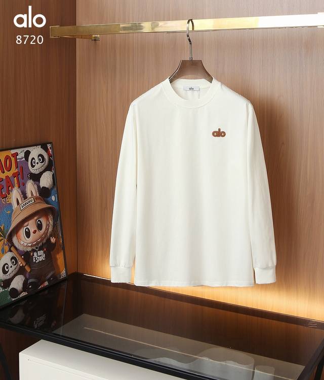 Alo chest embroidered small label long T Color: Black Fabric: 320G pure cotton p