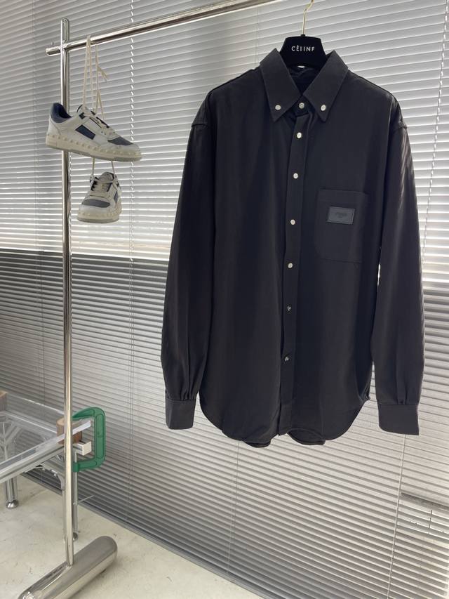 Fend leather patch shirt Customized platinum cotton silk is smooth, delicate and