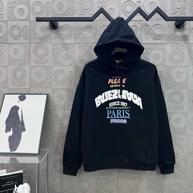 Balenciaga classic color reverse letter logo printing process2025 new Paris hood