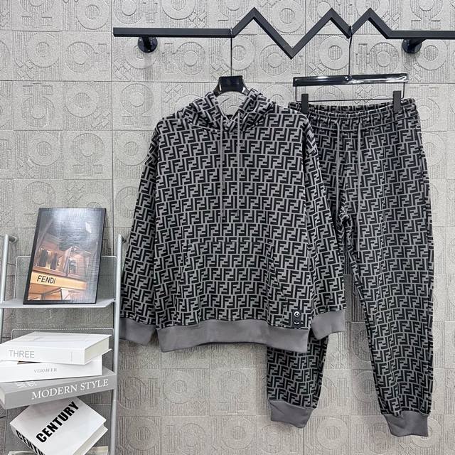 Hoodie 180 pants set Fendi simple logo double F monogram all-over print craftsm