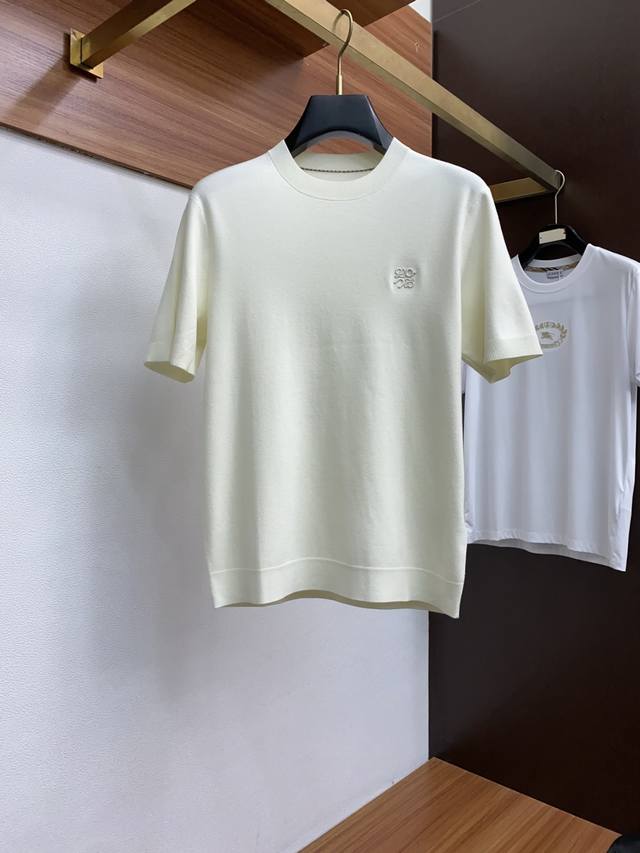 Loewe men's high-end, simple, crew-neck knitted short-sleeved sweater, sourced f