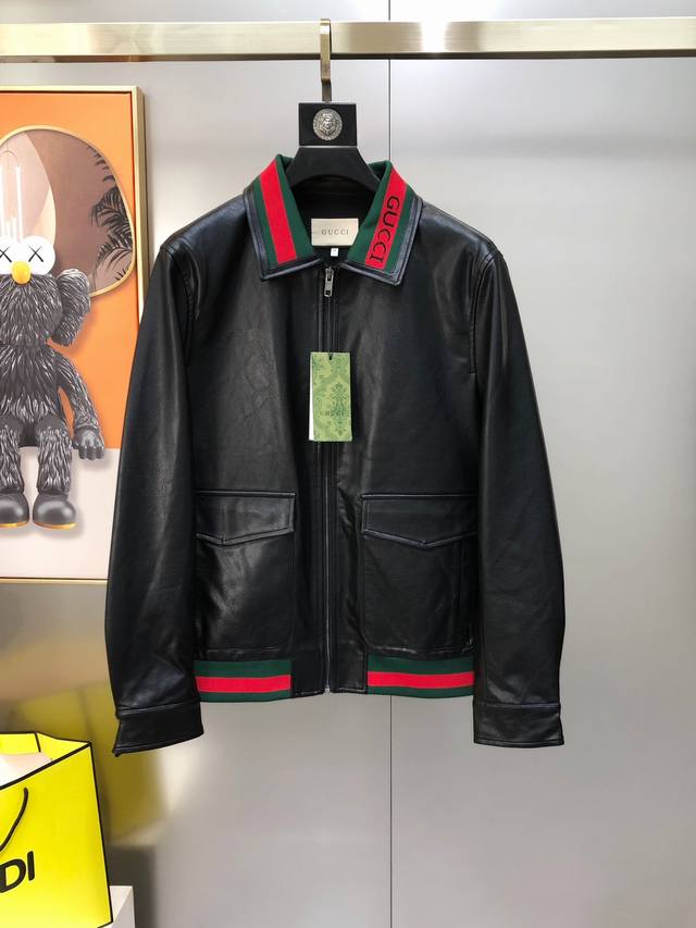 G*Cci 2025 Early Autumn New Original Men's Jacket Eco-leather Lapel Coat Officia