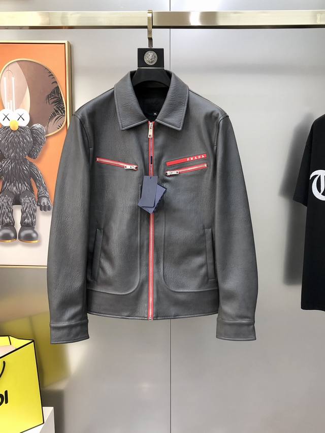 p*Ada Prada 2025 early autumn new original men's jacket ecological leather lapel