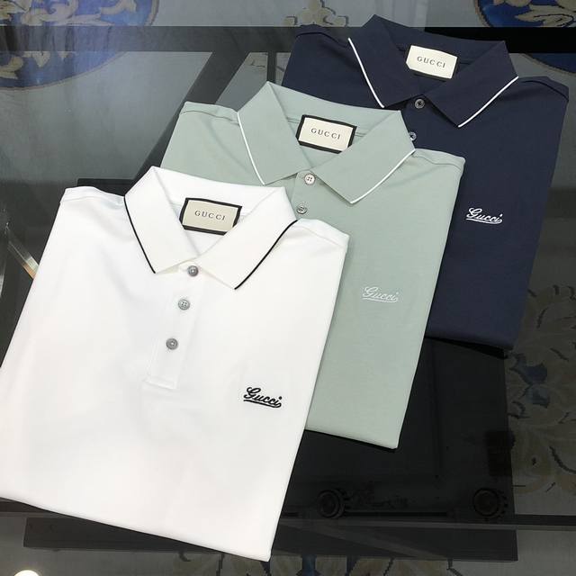 G*Cci Gucci 2025 Spring/Summer new original men's lapel polo shirt, short-sleeve