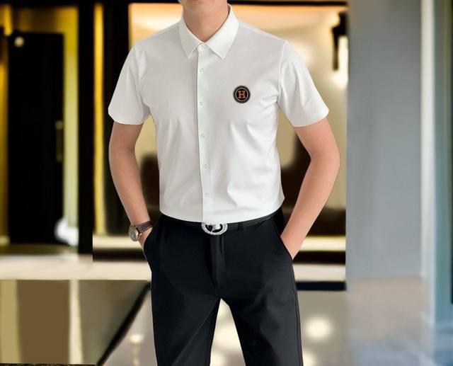 H*Rmes 2025 Spring/Summer new men's casual short-sleeved shirt, available on the