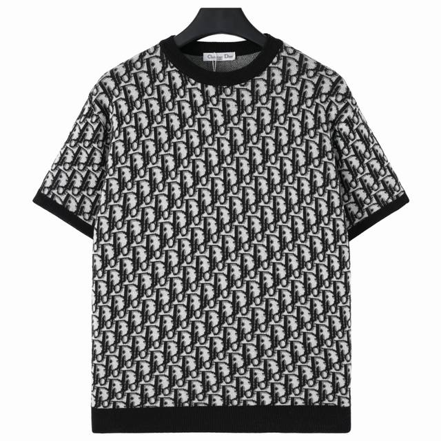 Dior Cd Ss New Black Cotton Oblique Knit JacquardThis knit crew neck shirt showc