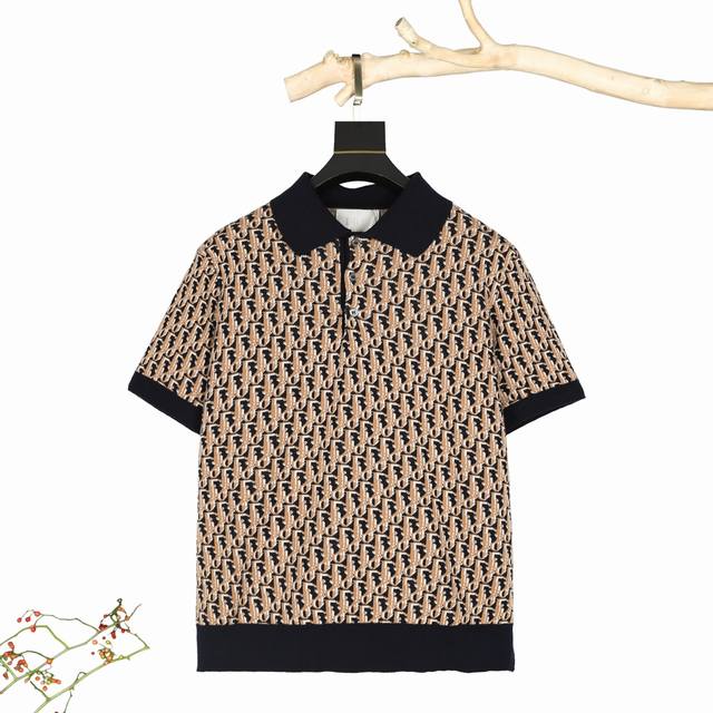 Dior Cd Ss's new black cotton Oblique jacquard lapel polo shirt This knit polo s
