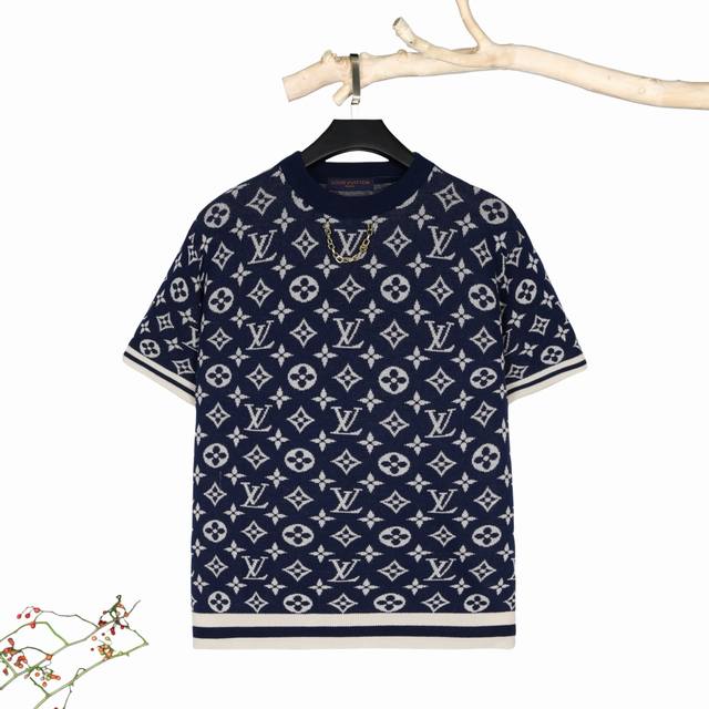 Louis Vuitton logo jacquard knitted round neck short-sleeved T-shirt with chest