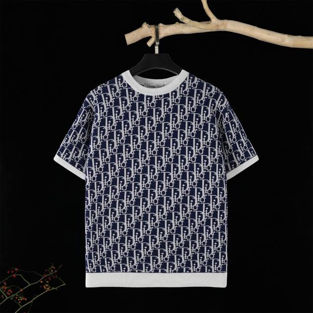 Dior jacquard round neck casual sweater short sleeve T-shirt can be easily integ