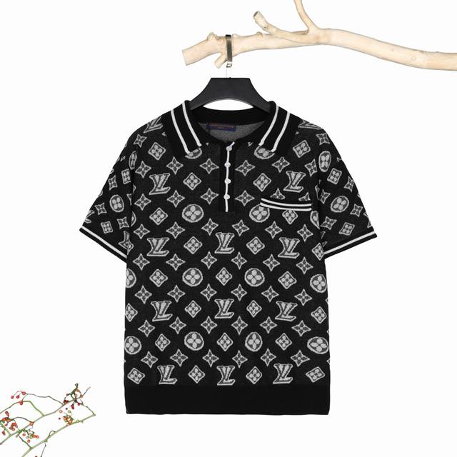 Louis Vuitton classic jacquard knit lapel short-sleeved sweaterThis short-sleeve