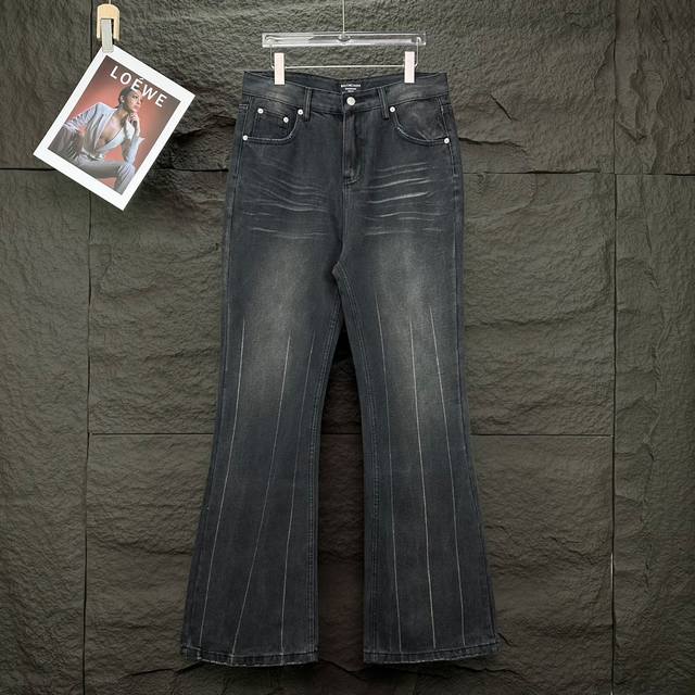 Balenciaga 2025 New Washed Distressed Black Denim Couple's Style Washed Loose F
