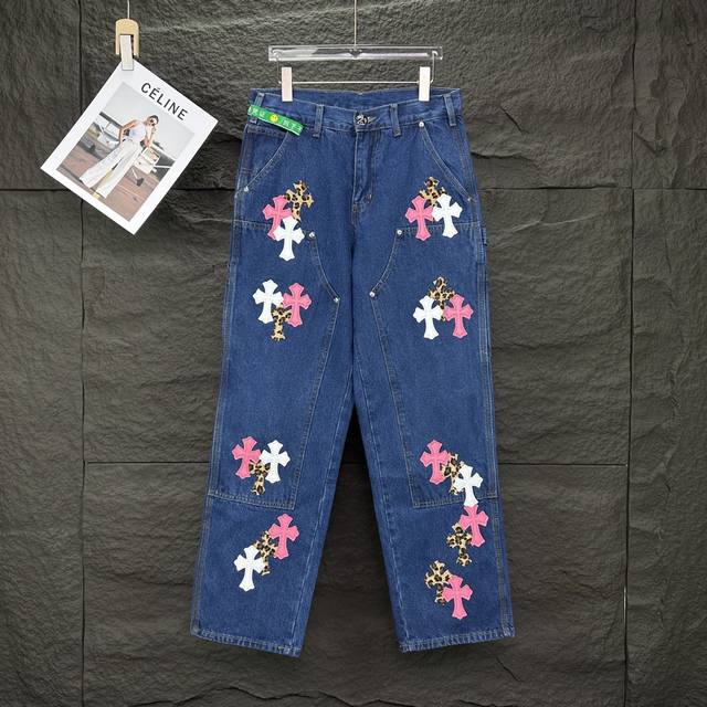 Chrome Hearts 2025 New Lumberjack White and Pink Leopard Print Cross Leather Co