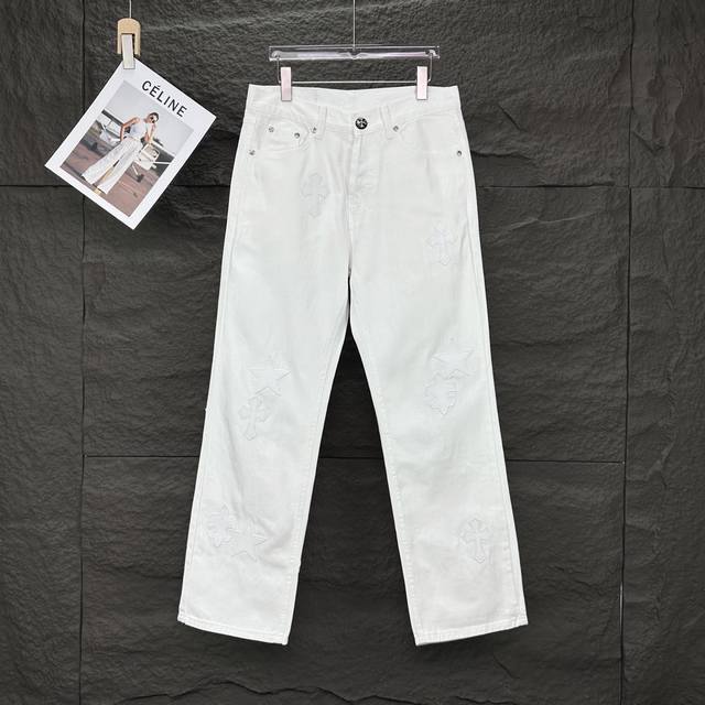 Chrome Hearts 2025 new star cross patchwork leather couple's washed loose jeans