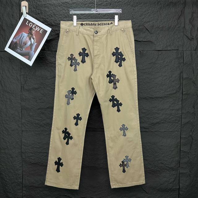 Chrome Hearts 2025 new solid color all-over print leather jeans High-end versio