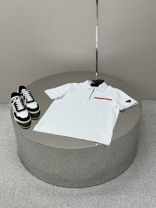 Prada 25 summer new product lapel polp short sleeve high-end business fashion si