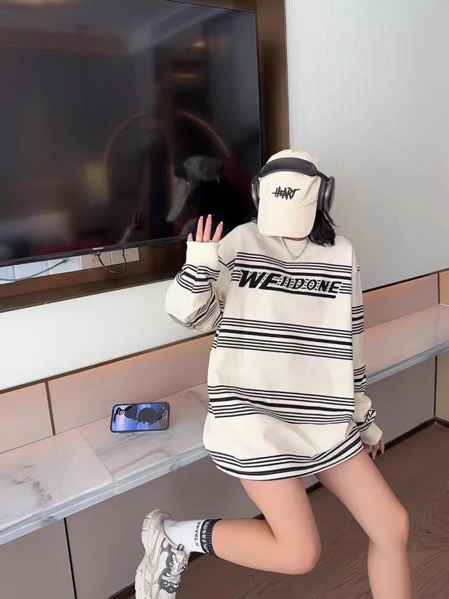 d70 We11Done network data letter towel embroidery striped long-sleeved sweatshir