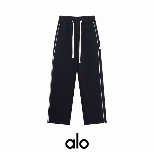 Alo 2025 Fall/Winter New Casual Pants . Golden Classic imported rubber logo. Bl