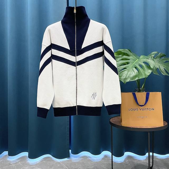 Lv Louis Vuitton jacquard embroidered monogram logo heavyweight wool knit zipper