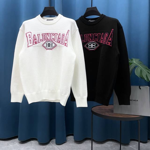 Heavyweight, high-end edition Balenciaga's new jacquard double-B wool sweater, O