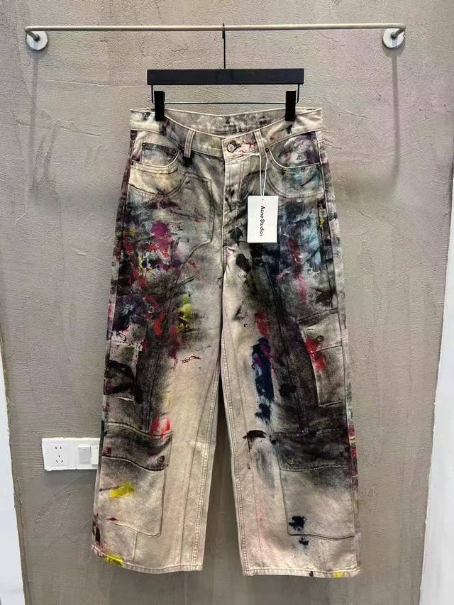 6031# Acne Fw25 new ink-splashed dirty paint pants size Xs S M L