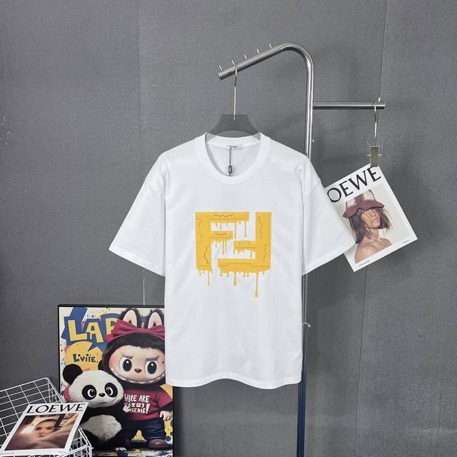 Fendi 270g round neck short-sleeved T-shirtBrand classic three-dimensional crack