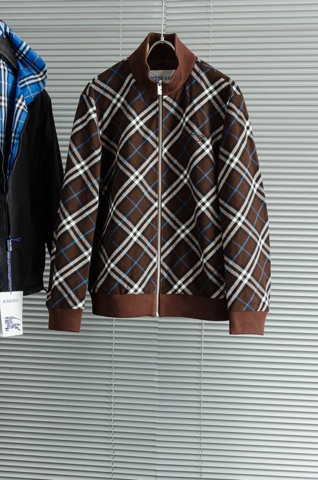 New# Burberr* Burberry's new Twill Check Wool Blend Zippered Knit Cardigan. Made