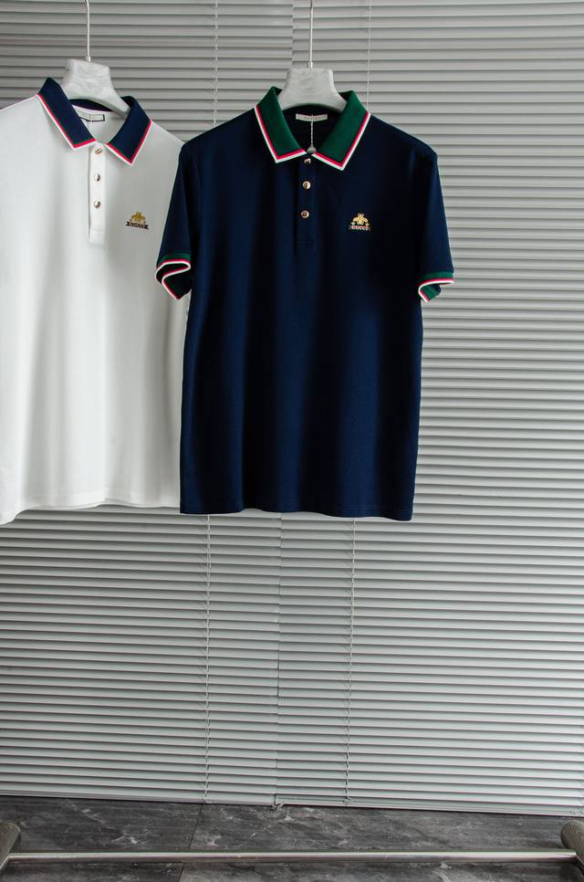 New# Gucc*I. Gucci 2025 Men's Business Casual Solid Color Lapel Short-Sleeved Po