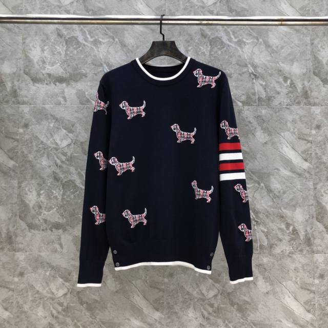 All over jacquard puppy round neck sweater Size: 1-4 Color: gray, blue