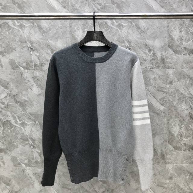 Left and right three-button round neck sweater Size: 1-4 Color: Gray