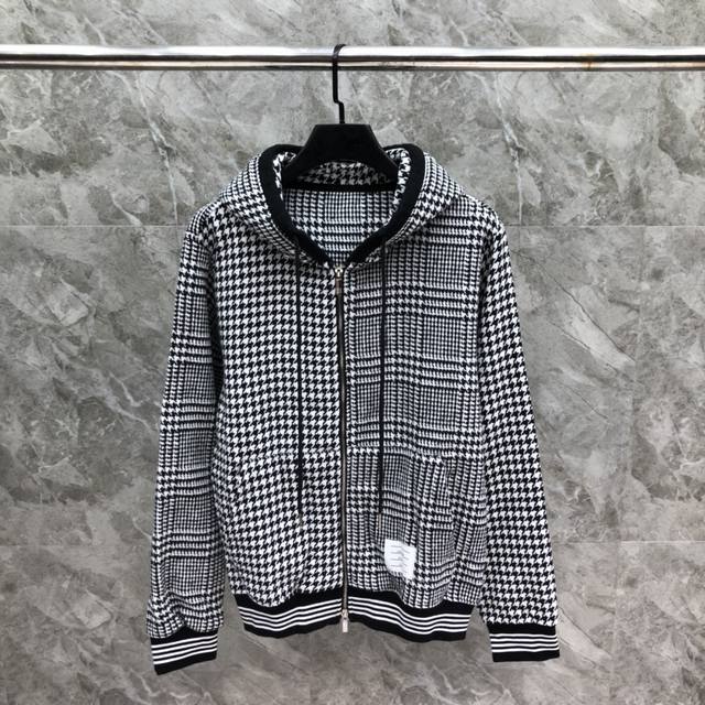 Houndstooth Basic Hooded Zipper Jacket 2265-Size: 1-5 Color: Solid Color