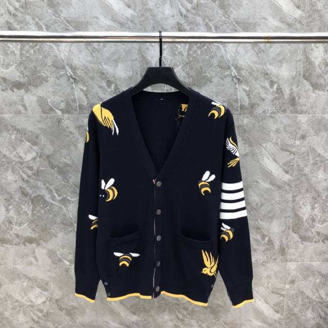 Birds and Bees Five-Button Cardigan Size: 1-4 Color: Gray, Blue