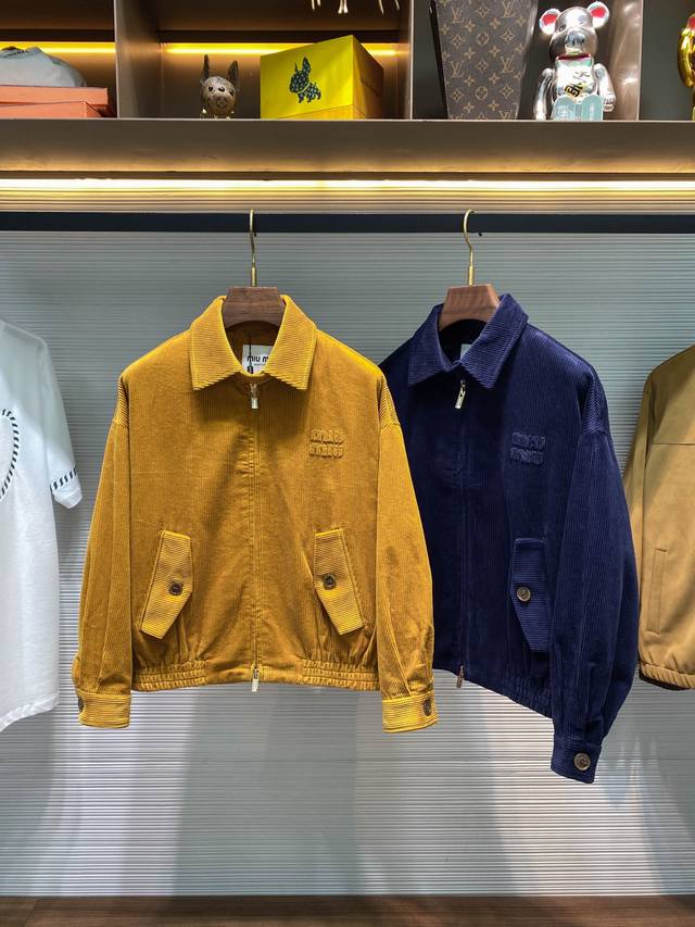 Miu 25Fw Fall/Winter New Corduroy Cotton Retro Lapel Jacket, Unisex Style with C