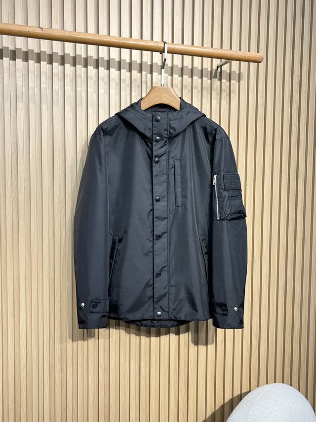 pra25Fw New Fall/Winter Black High-Density Nylon Windproof Jacket for Men, Hoode