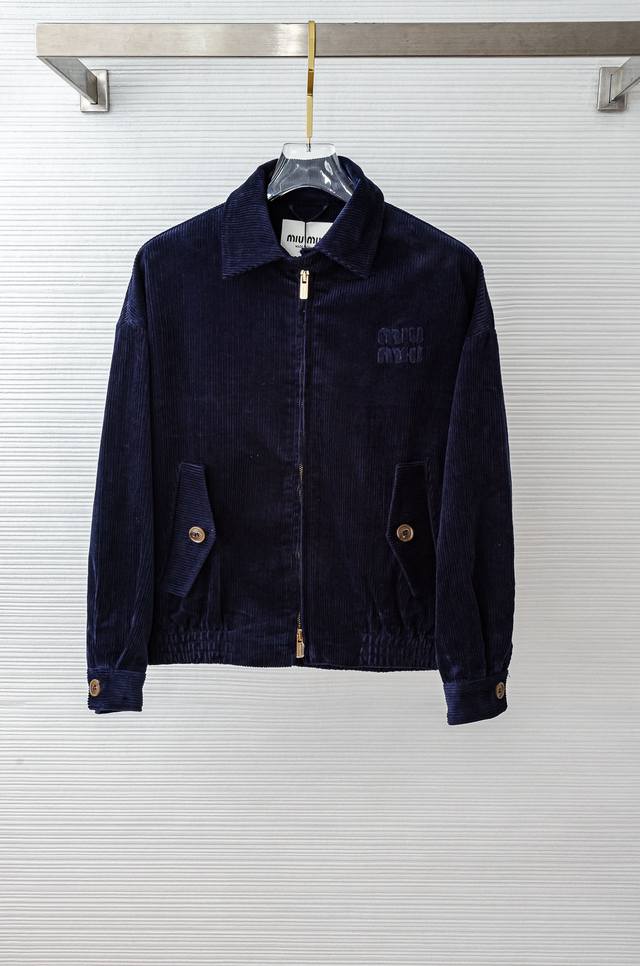 Miumiu 3 2025Fw Autumn and Winter New Corduroy Striped Texture Men's Lapel Jacke